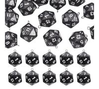 PandaHall Lot de 20 breloques D20 en acrylique à facettes en forme de dés polyédriques à 20 faces pour fabrication de bijoux, porte-clés, loisirs créatifs, noir