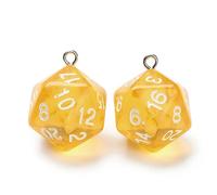 PandaHall Lot de 20 breloques D20 en forme de dés polyédriques à 20 faces en acrylique transparent pour fabrication de bijoux, porte-clés, loisirs créatifs, jaune