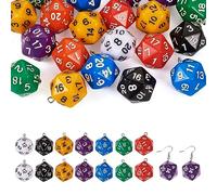 PandaHall Lot de 20 breloques en forme de dés D20 en acrylique à facettes, 20 facettes, perles polyédriques pour bricolage, bijoux, porte-clés, loisirs créatifs