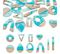 Pandahall Lot de 20 pendentifs géométriques en résine et bois sur le thème de l'océan pour fabrication de bijoux, Bois, résine.