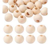 PandaHall Lot de 20 perles rondes en bois naturel brut à grand trou avec trou de 9 à 10 mm pour loisirs créatifs, décorations faites à la main, fabrication de bijoux Blanc antique 25 mm