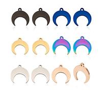 PandaHall Lot de 23 breloques en acier inoxydable découpées au laser en forme de croissant de lune - Couleurs mélangées - Pendentifs double corne pour fabrication de bracelets, colliers, bijoux, Métal