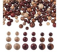 PandaHall Lot de 240 perles rondes en bois naturel - 3 styles - 3 tailles - Perles d'espacement en vrac pour travaux manuels, fabrication de bijoux, bracelets, colliers, décorations faites à la main