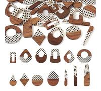 Pandahall Lot de 26 pendentifs géométriques en résine et bois, avec motif à pois, pour la fabrication de bijoux, de boucles d'oreilles pendantes et de colliers, Bois, résine.