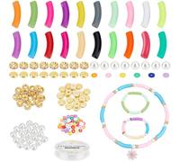 PandaHall Lot de 282 perles en acrylique pour bracelets, tubes incurvés, fil élastique, perles d'écartement en laiton, pour la fabrication de bijoux, bracelets, colliers