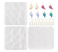 PandaHall Lot de 3 moules en silicone en forme d'ailes de papillon avec crochets de boucles d'oreilles, anneaux ouverts pour la fabrication de bijoux en résine époxy UV