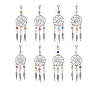 PandaHall Lot de 30 pendentifs attrape-rêves avec perles œil de chat et plumes pour fabrication de porte-clés, colliers, bijoux, couleurs aléatoires