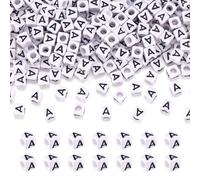 Pandahall Lot de 300 perles voyelles en plastique acrylique avec lettre A pour la fabrication de bijoux Blanc 6 x 6 mm