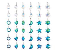 Pandahall Lot de 36 pendentifs en cristal en forme de cœur, étoile de mer, lune, flocon de neige à facettes, 3 couleurs, breloques en verre galvanisé pour la fabrication de boucles d'oreilles,
