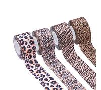Pandahall Lot de 4 rouleaux de ruban gros-grain imprimé léopard 3,8 cm de large pour bandeaux, nœuds, emballage cadeau, couture, travaux manuels, 9,1 m
