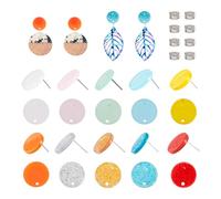 PandaHall Lot de 40 clous d'oreilles ronds plats en acrylique avec fermoirs pour femme et fille - Fabrication de bijoux