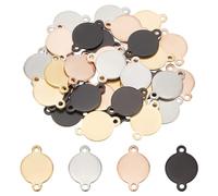 PandaHall Lot de 40 connecteurs ronds plats en acier inoxydable pour fabrication de bijoux 4 couleurs, Or rose, acier inoxydable, Acier inoxydable.