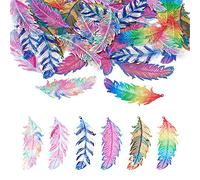 Pandahall Lot de 48 breloques en forme de plume en acier inoxydable pour fabrication de bijoux, Métal, Acier inoxydable.
