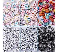 PandaHall Lot de 480 perles cubiques en acrylique avec signes de constellation - Perles cubiques à grand trou - Perles du zodiaque pour la fabrication de bijoux, d'artisanat