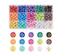 PandaHall Lot de 495 grosses perles rondes en acrylique opaques avec croix en plastique pour loisirs créatifs, fabrication de bijoux, bracelet, collier, trou : 2 mm