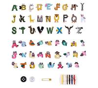 Pandahall Lot de 52 écussons thermocollants avec lettres d'animaux 2 styles A-Z Alphabet animaux autocollants à coudre sur des appliques brodées avec kits de couture pour réparation vestes jeans
