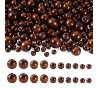 PandaHall Lot de 555 perles rondes en bois marron noix de coco pour fabrication de bijoux - 8/10/12/16/20 mm