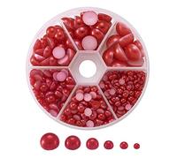 PandaHall Lot de 690 cabochons demi-ronds en acrylique rouge de 4 à 12 mm, perles d'imitation rondes et plates pour bricolage, bijoux, scrapbooking, décorations