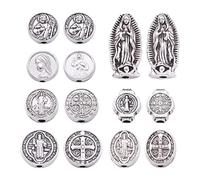 Pandahall Lot de 70 perles - Croix de Jésus, médaille de Saint Benoît, perles lâches, espaceurs, Vierge Marie, pour la création de colliers de chapelet, bracelets en bijouterie religieuse