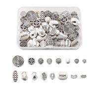 PandaHall Lot de 80 perles d'espacement ovales et plates en alliage argenté antique, 16 styles, perles d'espacement en vrac pour la fabrication de colliers et de bracelets