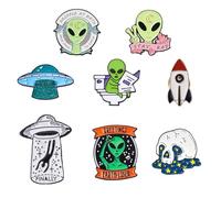 Pandahall Lot de 9 broches en émail sur le thème des extraterrestres en forme de fusée spatiale en alliage émaillé pour homme et femme