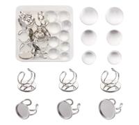 pandahall Lot de 9 paramètres de base de bague cabochon rond en acier inoxydable 304 composants réglables avec cabochons en verre (16 mm/18 mm/20 mm)