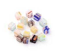 PandaHall Millefiori Perles de verre avec trou pour fabrication de bijoux, Cube - 6 mm - 20 pièces.