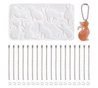 PandaHall - Moules en silicone 3D en forme de chat pour fabrication de porte-clés, moules en résine UV avec chaînes à boules en fer, anneaux ouverts pour la fabrication de bijoux