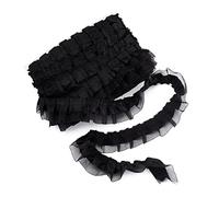 PandaHall Ruban en dentelle en organza satiné 2 couches froncées en mousseline de soie pour couture, décoration de fête de mariage Noir 20 m