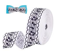 PandaHall Ruban note de musique, 9m 30mm Ruban gros-grain en polyester Ruban d'emballage cadeau Ruban artisanal musical pour gâteau cadeau bouquet musique fête anniversaire mariage, blanc et noir
