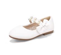 PANDANINJIA Chaussures plates pour enfant Cheryl Princess Uniforme School Ballet Flower Mary Jane, Polyuréthane blanc, 12 Little Kid