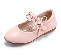 PANDANINJIA Cheryl Chaussures de princesse Mary Jane pour petite fille avec nœud et perles, Polyuréthane rose, 0.5 Kids UK