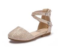 PANDANINJIA Mary Jane Robe de ballet plate pour fille - Pour fête de mariage - Uniforme scolaire - Chaussures pour tout-petit/petit enfant, Doré pailleté, 27 EU