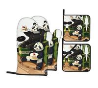 Pandas of Father and Son Imprimé Cuisine Cuisson Cuisson Set de 4 Pièces Set Cuisson Four Grillage/Couvercle de Faitout Gants Antidérapants