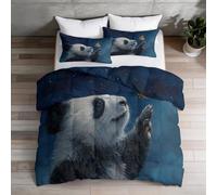 Pandas Papillons Ciels Étoilés Couette sans Housse 220x240cm, Bleu Couette Imprimée Animaux 4 Saisons Couettes Matelassée pour Enfants, Lavable en Machine, Edredon Legere et Chaude