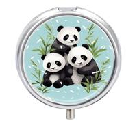 Pandas Pilulier de voyage à 3 compartiments - Organiseur de médicaments portable 3 fois par jour avec miroir - Petite boîte à pilules pour sac à main et poche - Joli récipient quotidien en métal pour