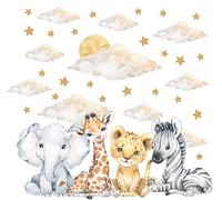 Pandawal Graz Design Sticker mural décoratif pour chambre d'enfant Motif safari animaux nuages, lune, étoiles