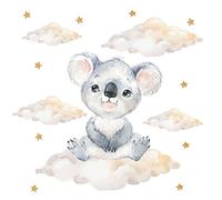 Pandawal Sticker mural décoratif pour chambre d'enfant - Motif koala avec nuages et étoiles - Garçon et fille - Safari - Taille M - Koala
