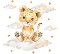Pandawal Sticker mural pour chambre d'enfant, décoration murale en forme de lion avec nuages et étoiles, autocollants pour fille et garçon, safari, animaux (L, lion)