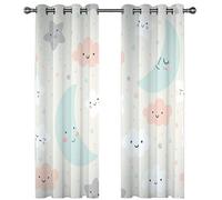 PANDAWDD Lot De 2 Rideaux Occultants Enfant Isolant Thermique Rideaux Motif Étoiles, Lune, Nuages pour Chambre d'enfant, Chambre De Bébé,150Lx 166H cm