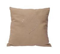 Pandecor Coussin en Tissu Beige avec Strass Coeur 40x40 cm