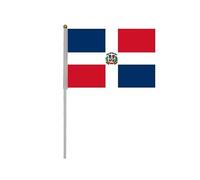 Pandiui23 Lot de 20 drapeaux de manivelle République dominicaine Fêtes Petit Mini avec bâton en plastique 30 cm, résistant aux UV, 21 cm x 14 cm