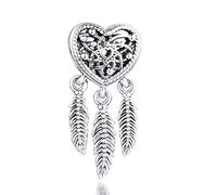 PANDOCCI 2020 pré-Automne Coeur ajouré et Trois Plumes Attrape-rêves Perle 925 Argent Bricolage Convient aux Bracelets Pandora Originaux Bijoux de Mode de Charme