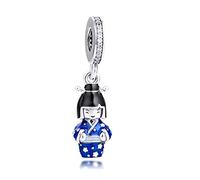PANDOCCI 2020 Printemps poupée Japonaise en Kimono Bleu balancent Perle 925 Argent Bricolage Convient pour Les Bracelets Pandora Originaux Charme Bijoux de Mode