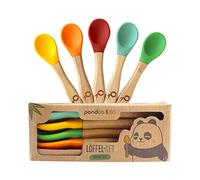 Pandoo Lot de 5 cuillères en bambou pour enfant avec silicone | Couverts d'apprentissage pour bébé | Couverts pour enfant | Cuillères en silicone souple