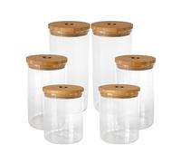 pandoo Lot de 6 bocaux de conservation avec couvercle en bambou | Boîtes de rangement et de conservation | Étiquettes et marqueur à craie