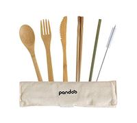 pandoo Lot de 7 couverts de voyage en bambou avec sac
