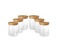 pandoo Lot de bocaux de conservation avec couvercle en bambou | Boîtes de rangement et de conservation | Étiquettes et marqueur à craie | Lot de 6 x 800 ml