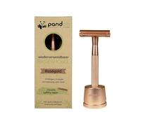 pandoo Zero Waste Rasoir de sûreté, avec support, en métal, sans plastique, humide, pour homme et femme, rose