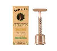 Pandoo Rasoir de Sécurité en Métal avec Support - Zero Waste Sans Plastique - Safety Rasoir Humide pour Hommes et Femmes (Doré)